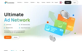 Clickadu Homepage With Ad Format Cards