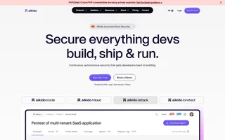 Aikido Homepage With A Pentest Dashboard Preview