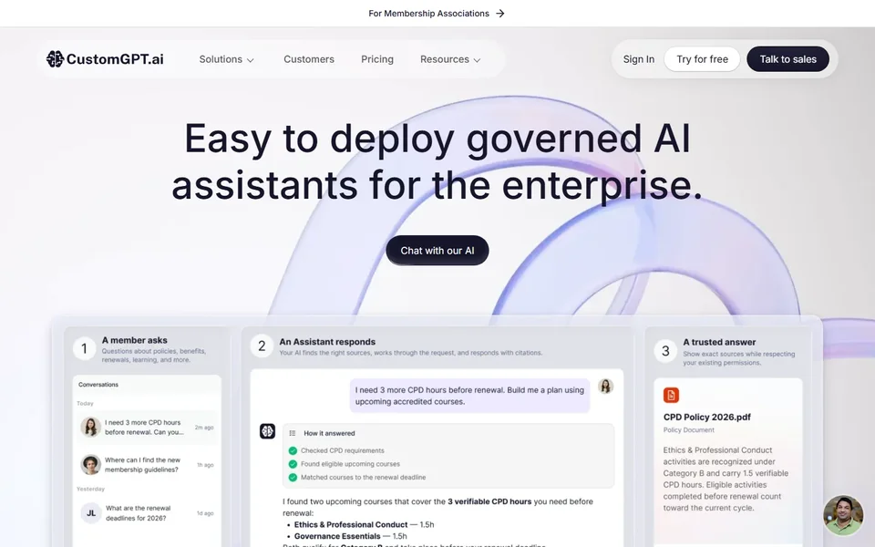 Customgpt Homepage With A Cited Member Answer