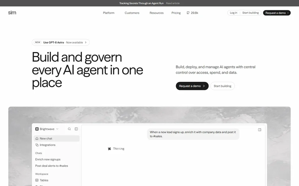 Sim Homepage With Agent Workspace