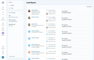 Lead Report Listing Prospects By Status