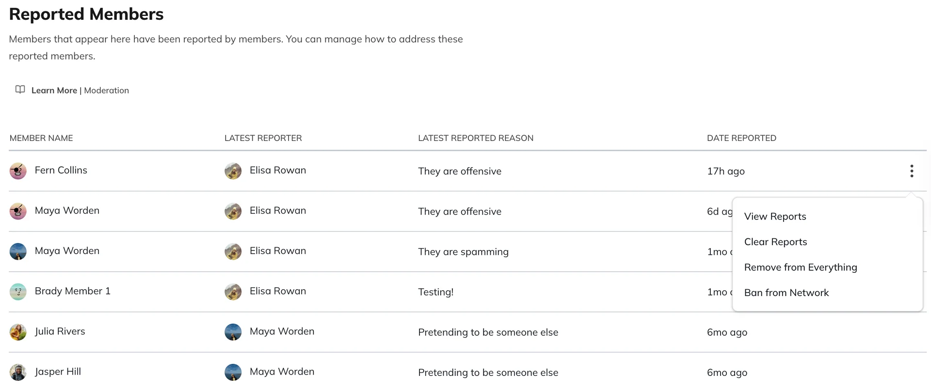 Reported Members Queue
