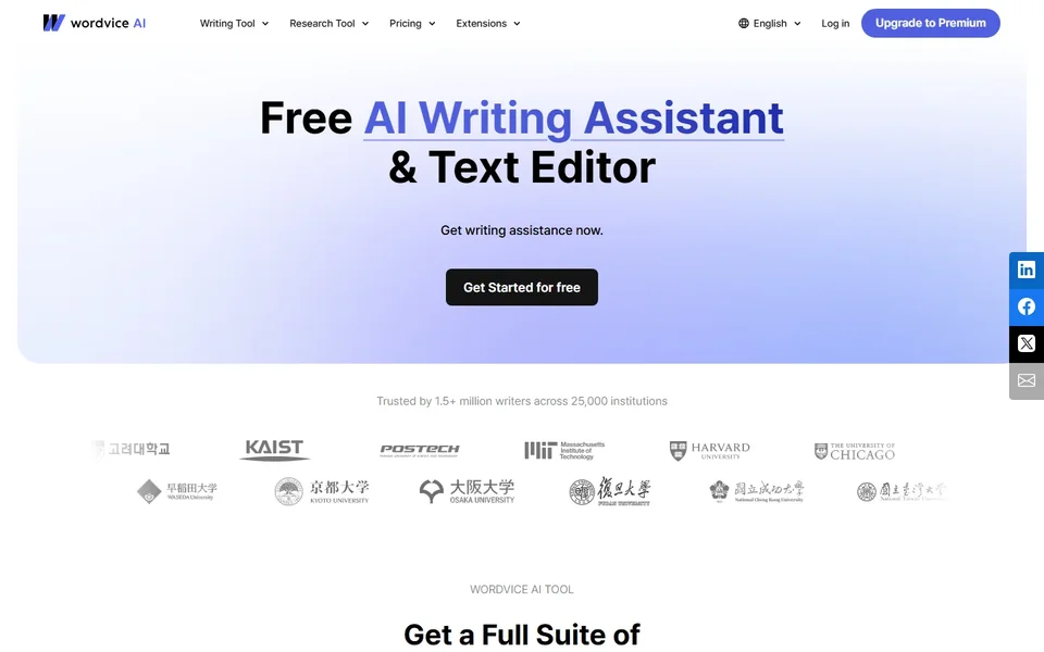 Wordvice Ai Homepage With The Free Signup Button