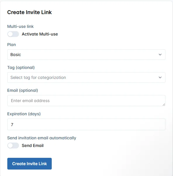 Create Invite Link Form
