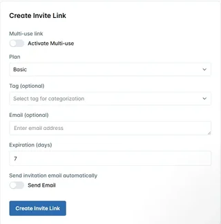 Create Invite Link Form