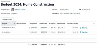 Analytic Budget With Budget Lines By Project