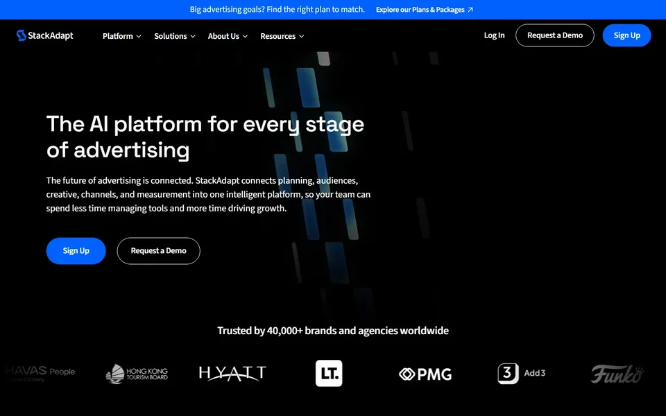 Stackadapt Homepage With The Ai Platform Headline