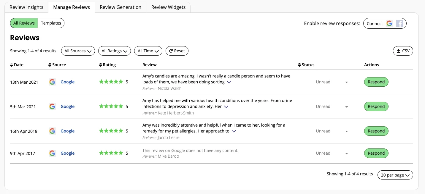 Manage Reviews Inbox