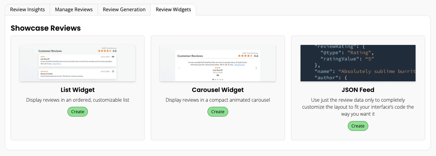 Review Widgets Showcase