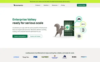 Momento Homepage With Enterprise Valkey Headline