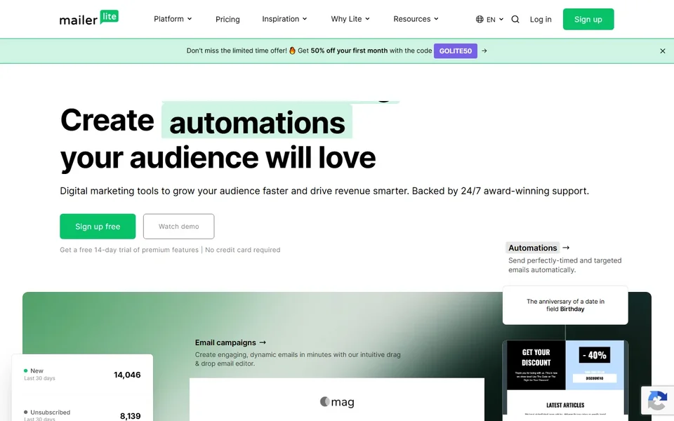 Mailerlite Homepage