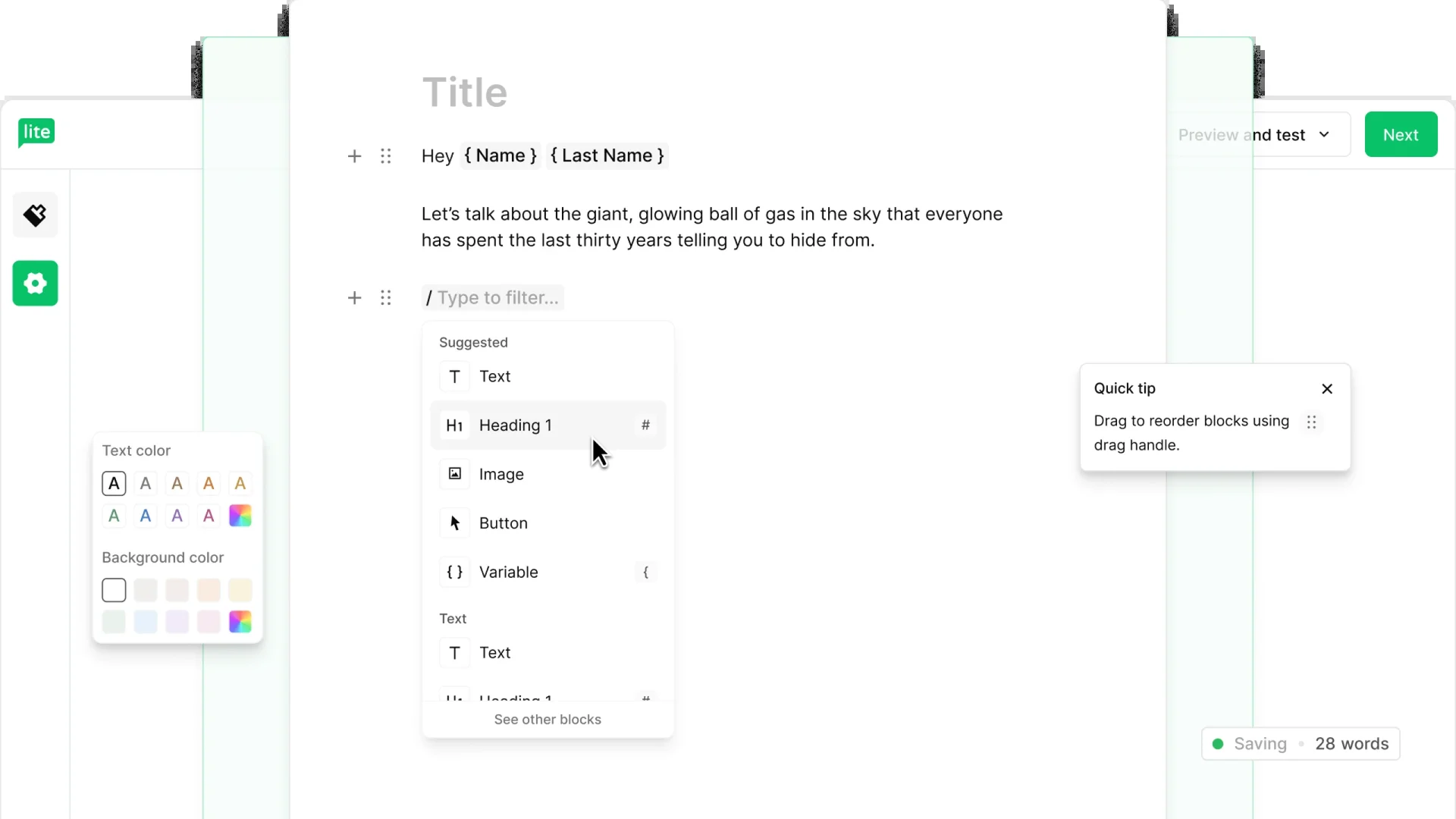 Simple Text Email Editor