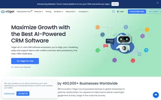 Vtiger Crm Homepage With The Ai Crm Headline