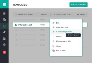 Template List With The Create Signform Action