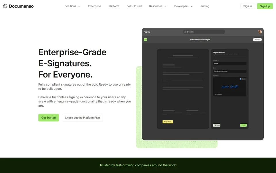 Documenso Homepage With Editor Demo