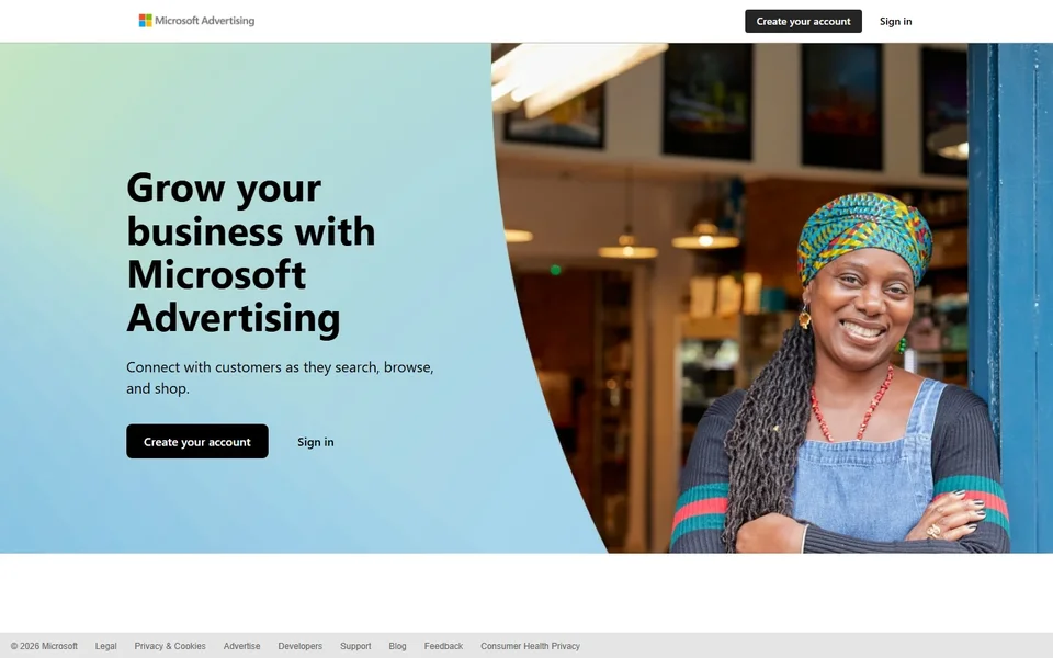 Microsoft Advertising Homepage With Account Signup