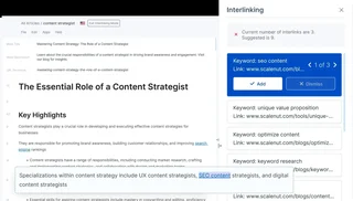 Interlinking Suggestions Panel