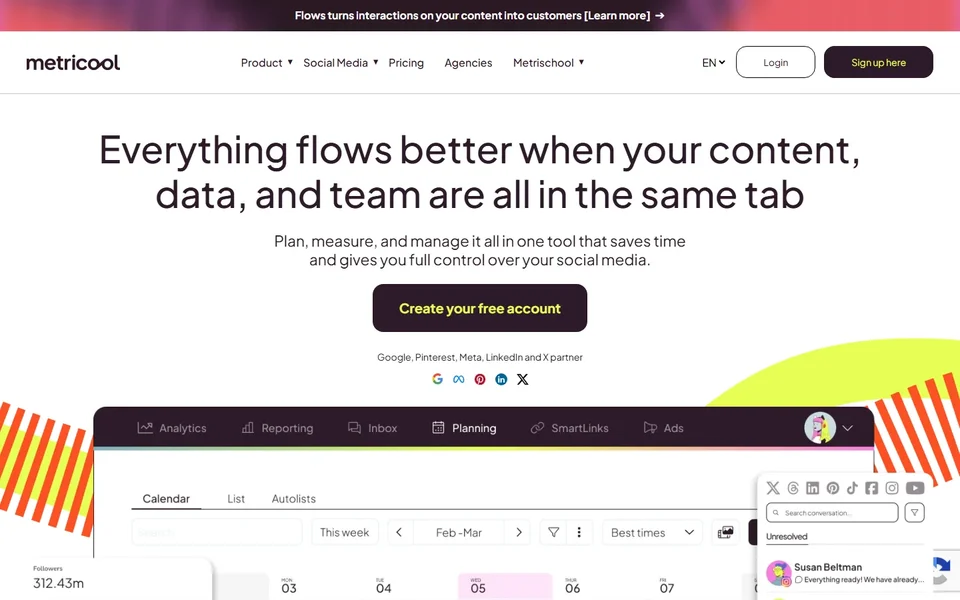 Metricool Homepage