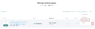 Manage Landing Pages List