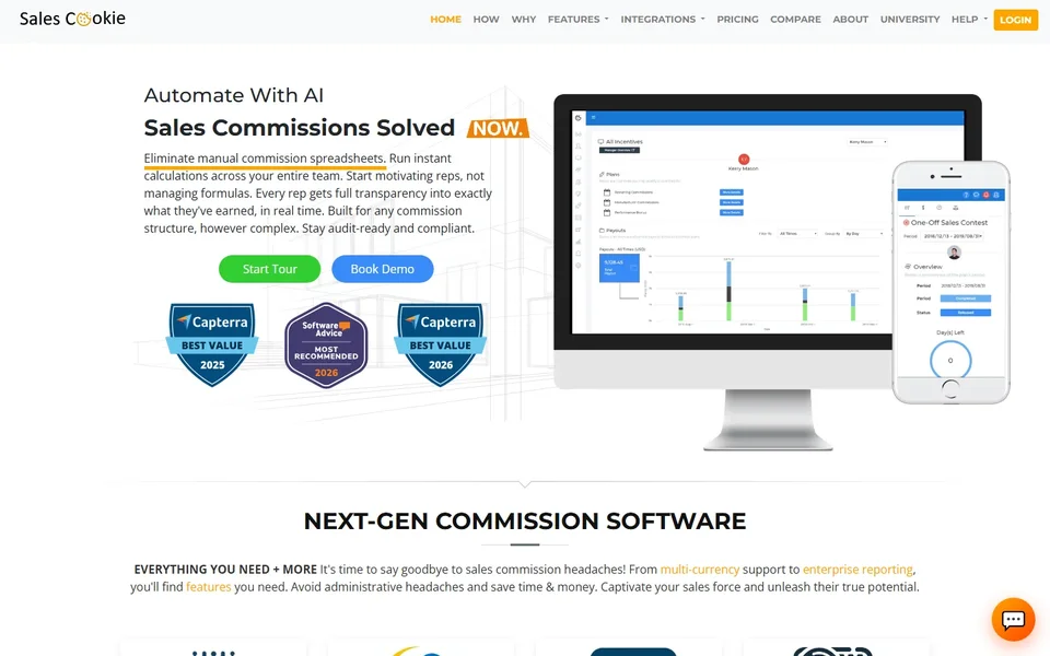Sales Cookie Homepage With Its Main Features