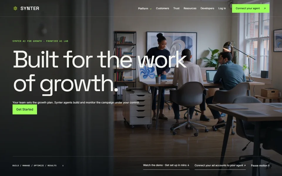 Synter Homepage Hero With Connect Your Agent