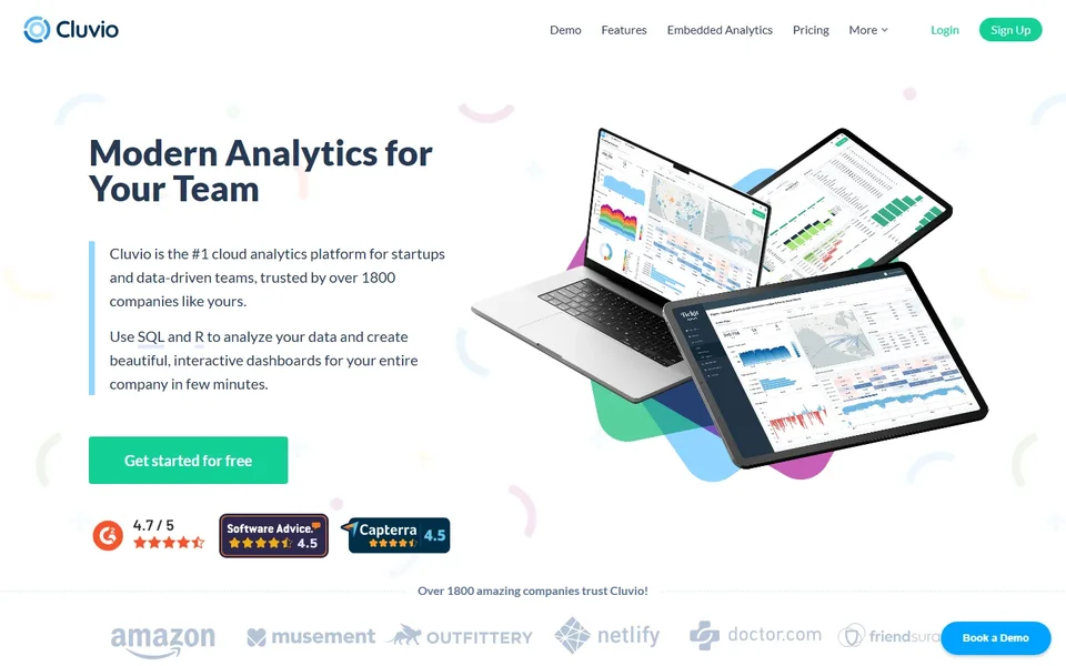 Cluvio Homepage With The Analytics Headline