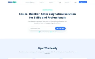 Cocosign Homepage With Signup Form