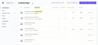 Landing Pages Dashboard