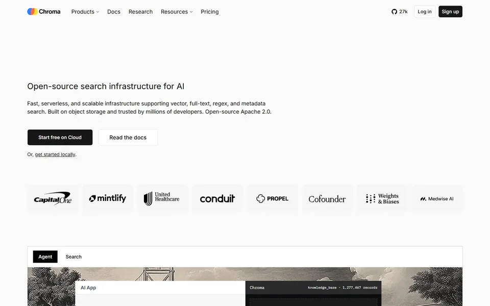 Chroma Homepage With Its Agent Search Preview