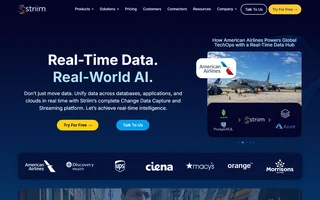 Striim Homepage With The Real Time Data Hero