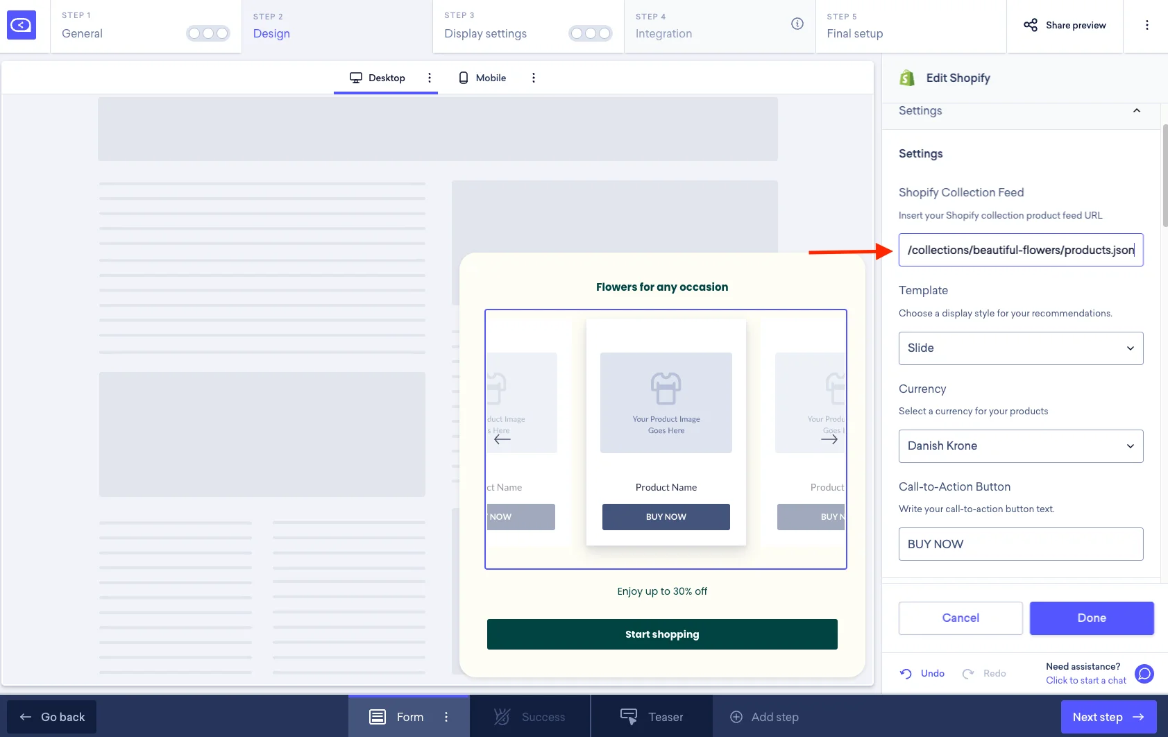 Product Recommendation Settings