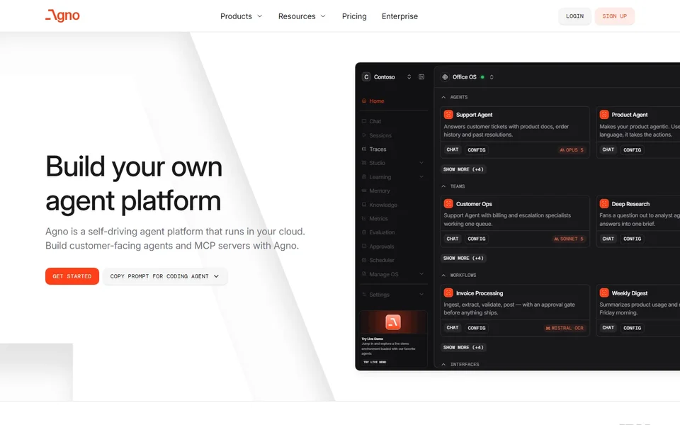 Agno Homepage With The Control Plane Demo