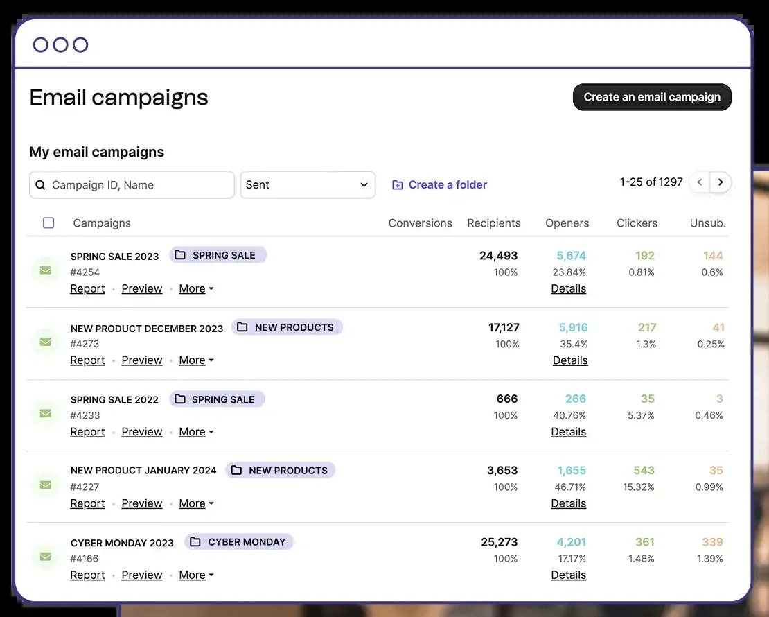 Email Campaigns List