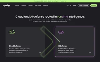 Sysdig Homepage With Cloud And Ai Defense Cards