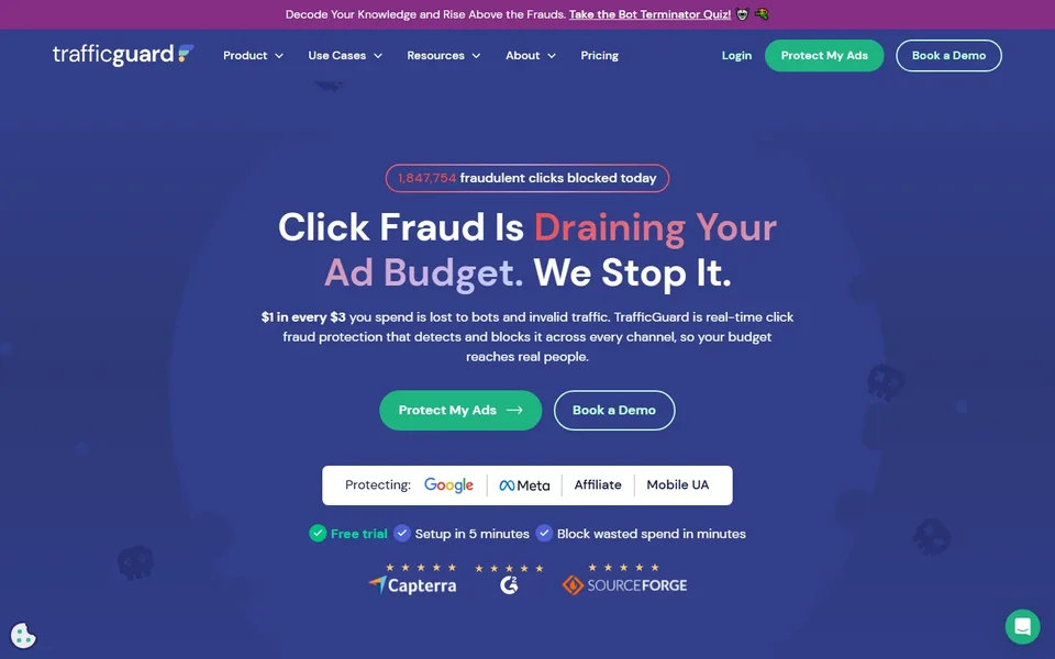 Trafficguard Homepage With The Ad Fraud Pitch