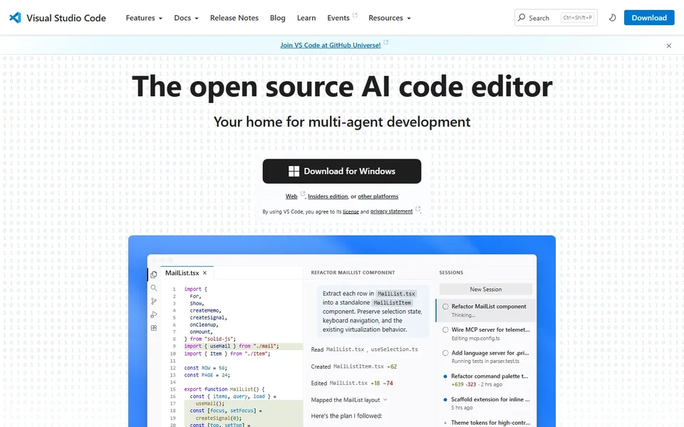 Visual Studio Code Homepage With Agent Sessions