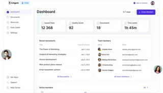 Team Dashboard With Documents And Members