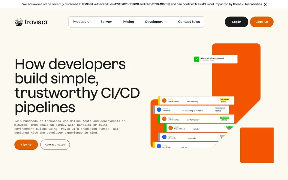Travis Ci Homepage With Pipeline Headline