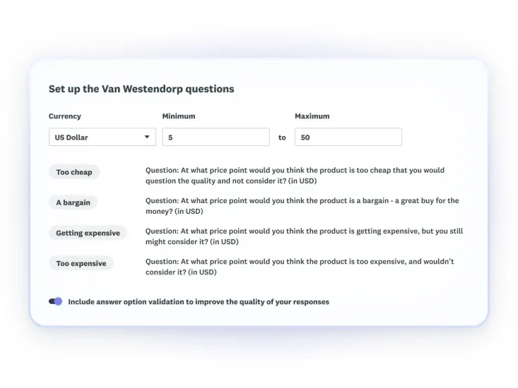 Price Sensitivity Question Setup