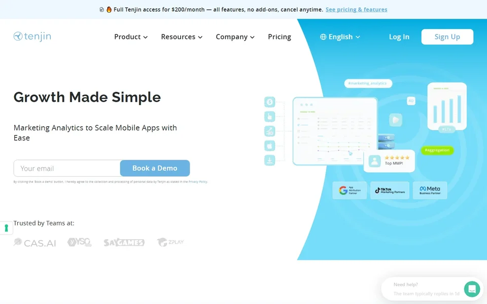 Tenjin Homepage With Growth Made Simple