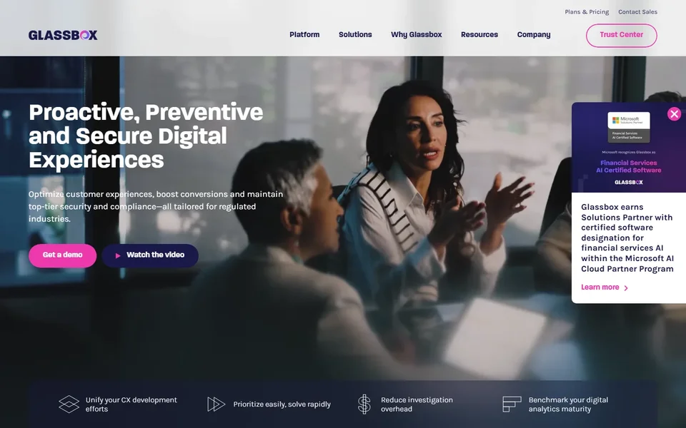 Glassbox Homepage With Proactive Analytics Hero