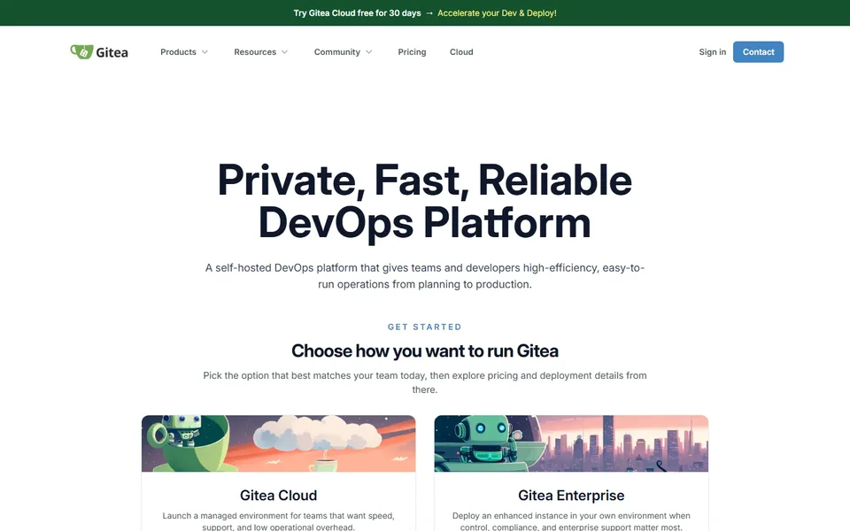 Gitea Homepage With Deployment Choices