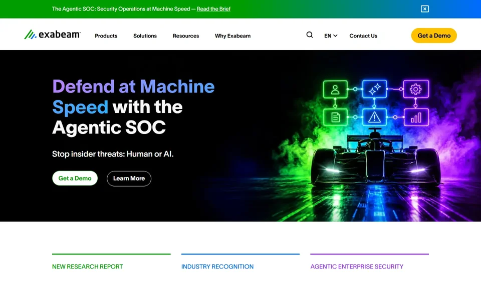 Exabeam Homepage With The Agentic Soc Headline