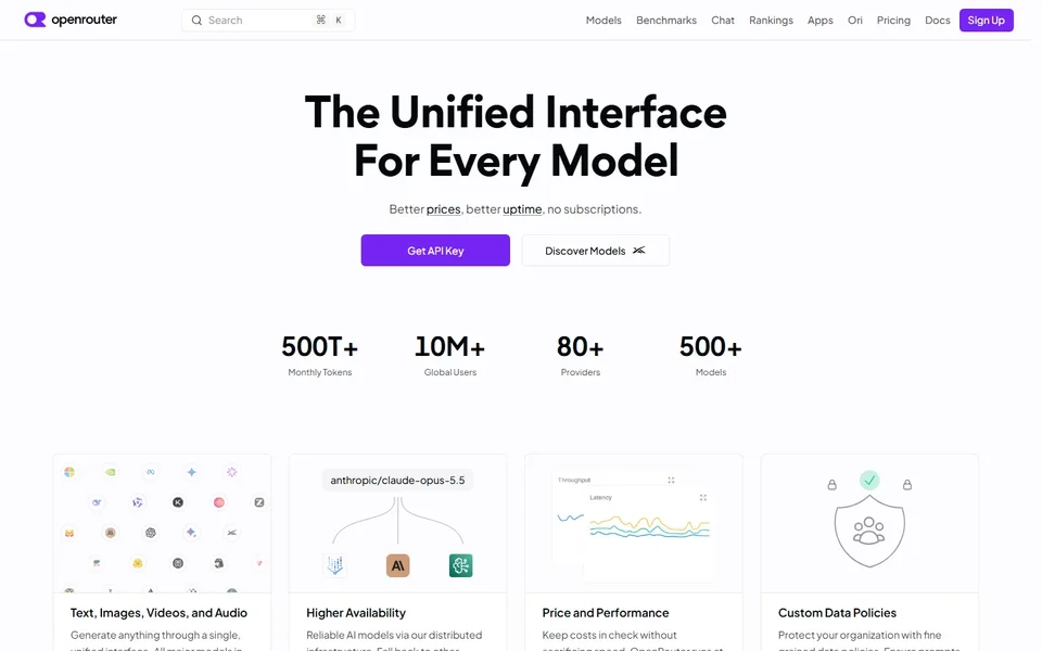 Openrouter Homepage Hero And Feature Cards