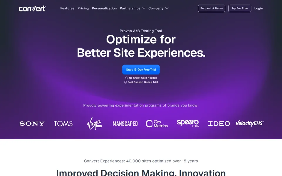 Convert Experiences Homepage
