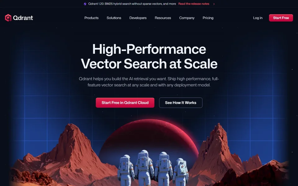Qdrant Homepage With The Vector Search Headline