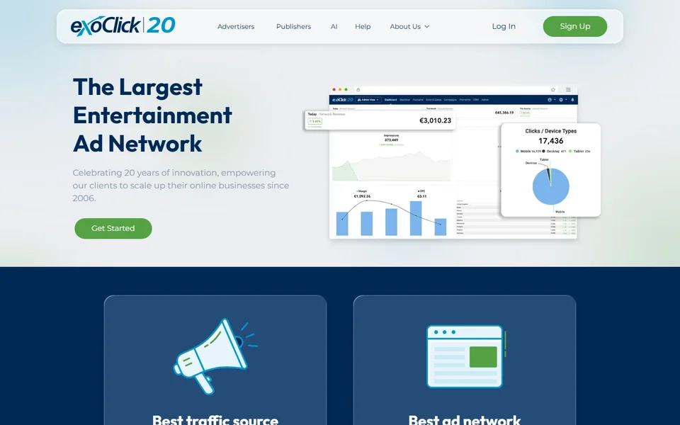 Exoclick Homepage With Dashboard Preview