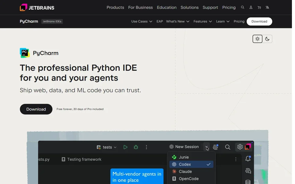 Pycharm Homepage With Agent Session Menu