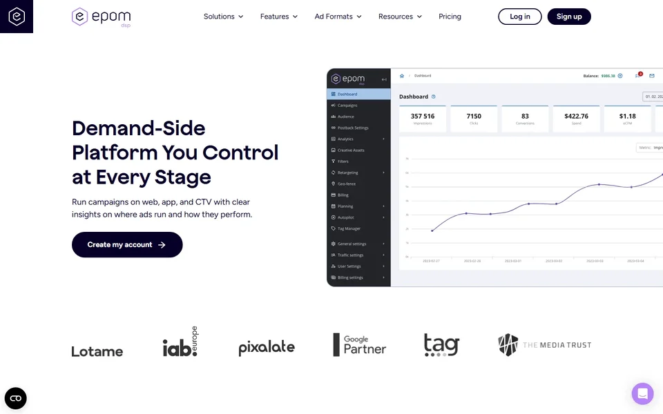 Epom Dsp Homepage With Dashboard