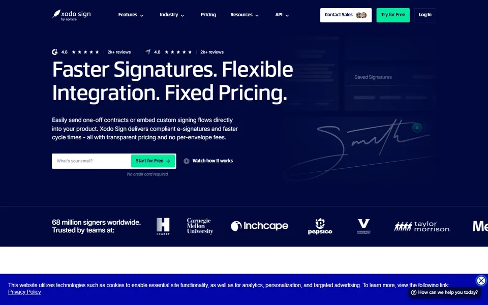 Xodo Sign Homepage With The Email Signup Form